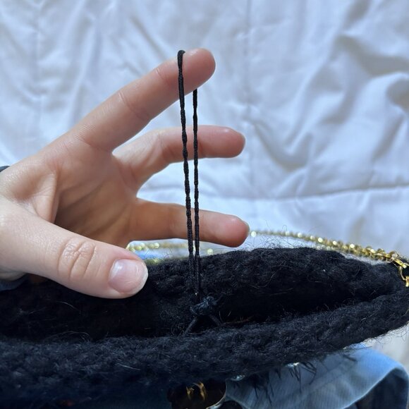 Vintage 90s Y2k Boho Bag Shoulder Fringe Hippie Gold Accents Black Green - Picture 6 of 8